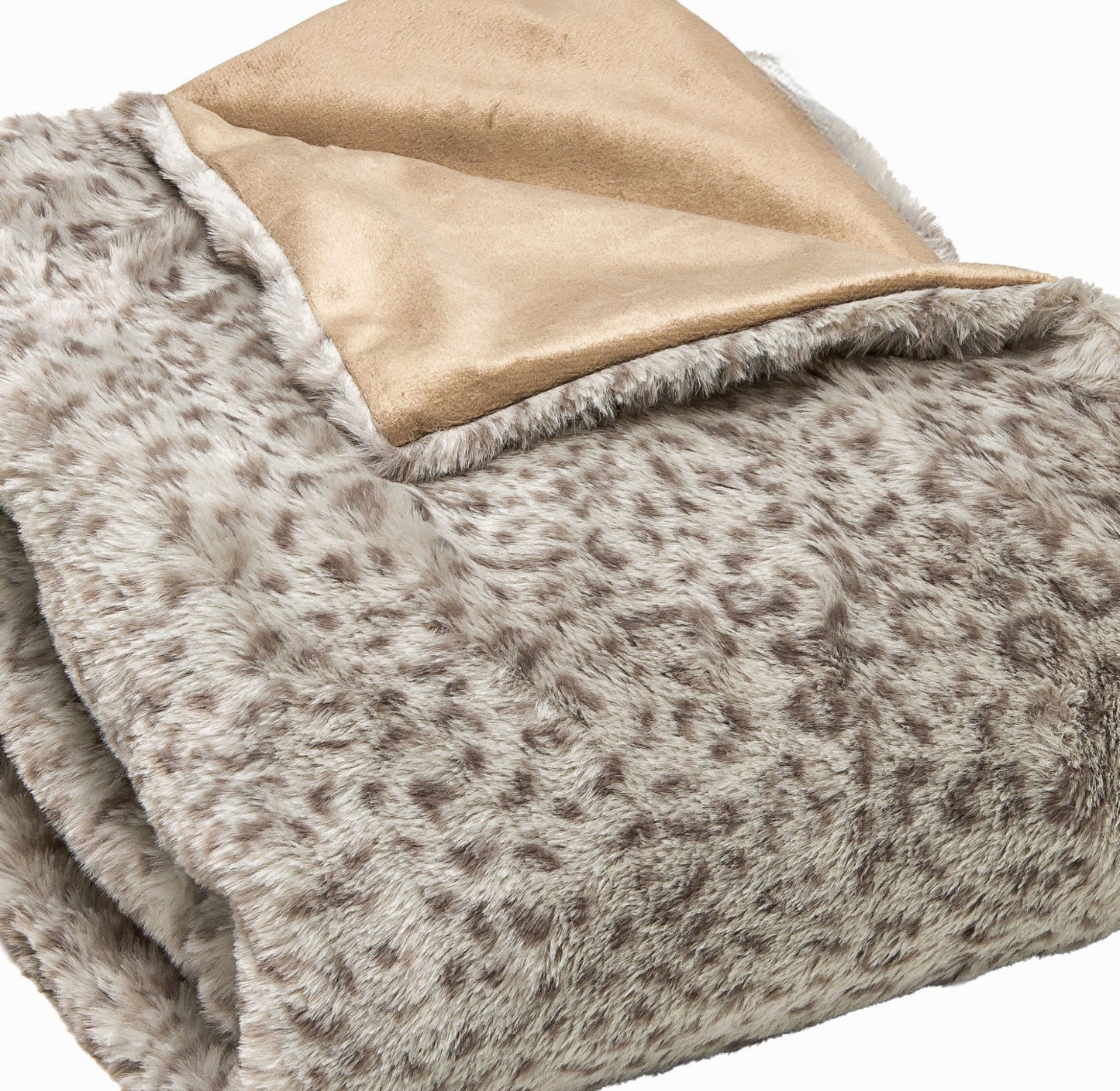 50" X 60" Brown and Taupe Faux Fur Animal Print Plush Throw Blanket-2