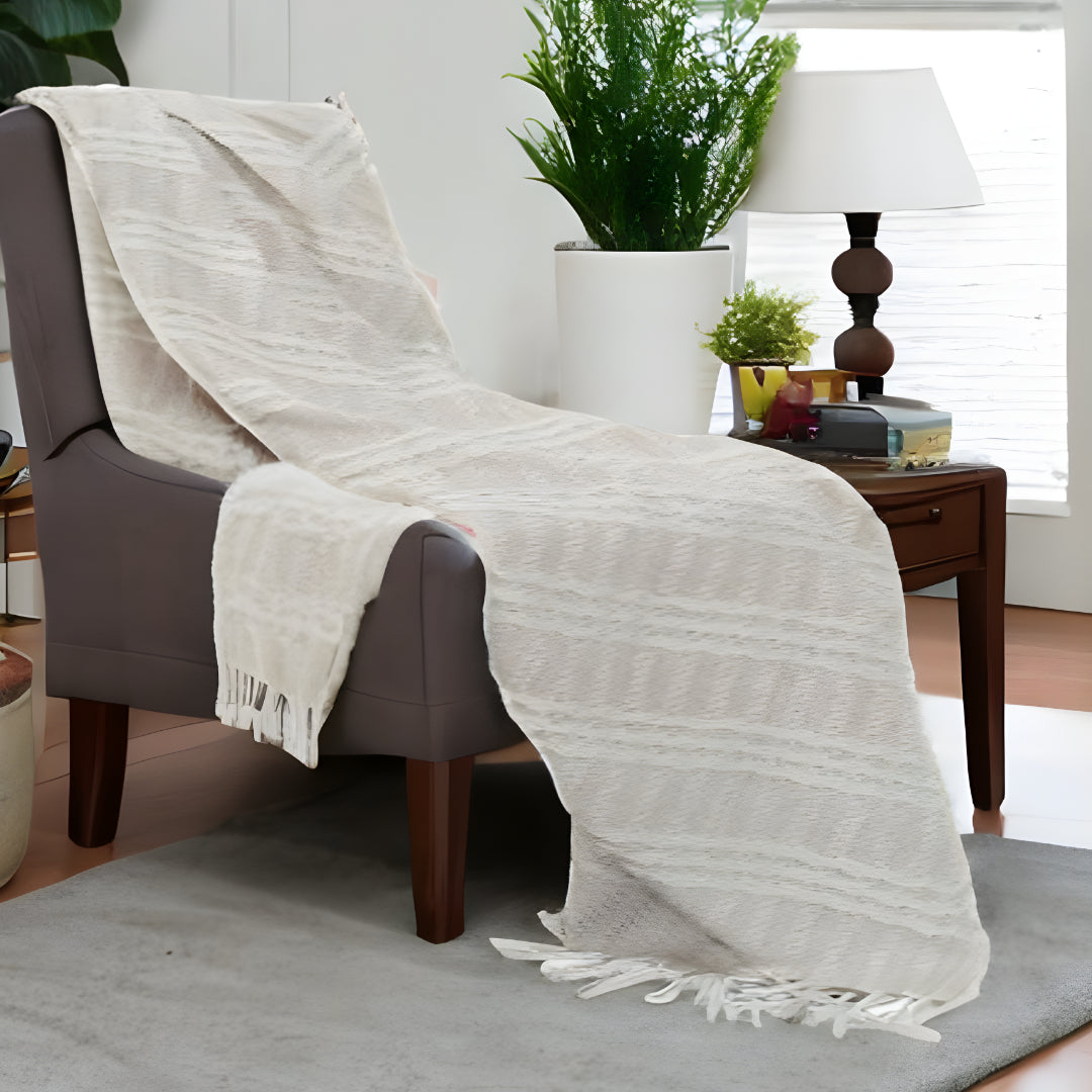Blush Woven 100% Cotton Throw Blanket - Ultra-Soft Luxury Comfort-1