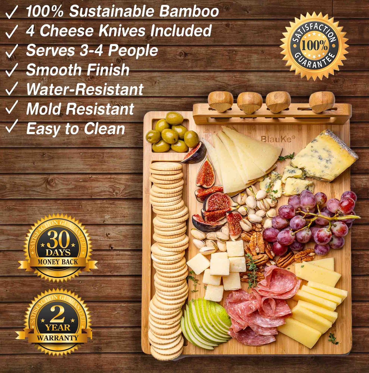 Bamboo Cheese Board and Knife Set - Complete Charcuterie Serving Set-1