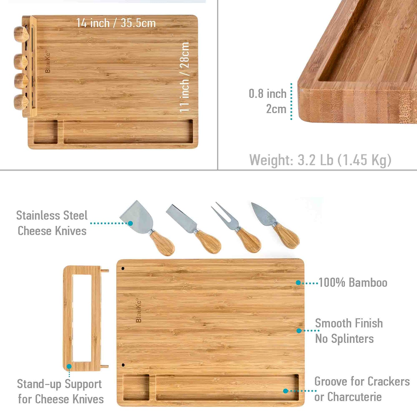 Bamboo Cheese Board and Knife Set - Complete Charcuterie Serving Set-2