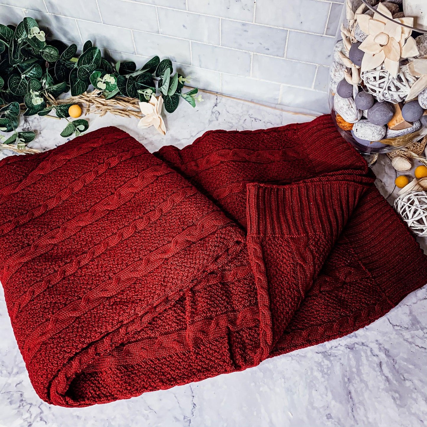 Claret Knit Sweater Throw - Cozy Knit Blanket for Fall Evenings-5