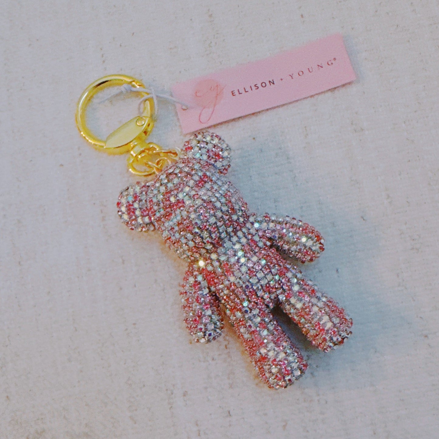 Twinkle Teddy Bag Charm - Pink Crystal Bear Accessory-4