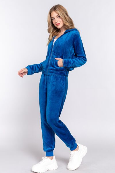 ACTIVE BASIC Faux Fur Lounge Set - Zip Up Hoodie & Joggers-4