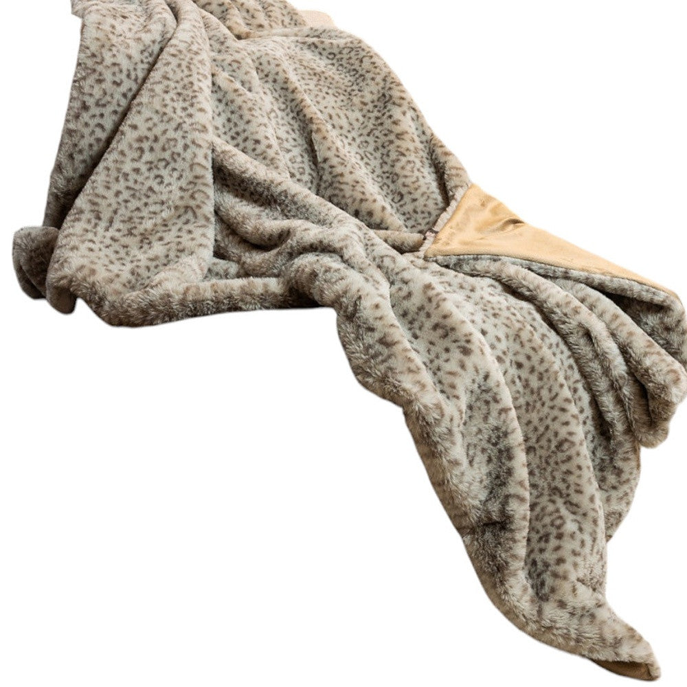 50" X 60" Brown and Taupe Faux Fur Animal Print Plush Throw Blanket-1