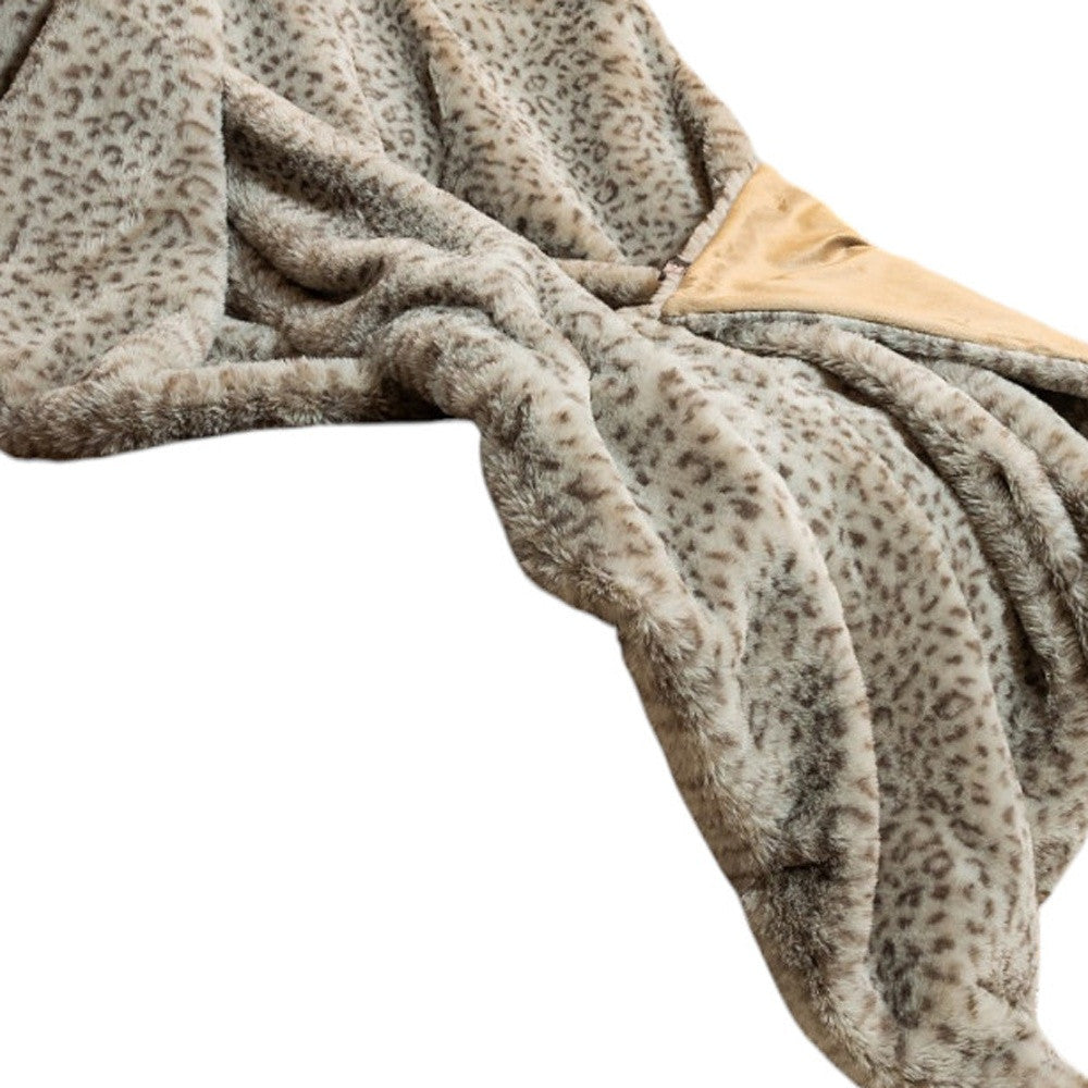 50" X 60" Brown and Taupe Faux Fur Animal Print Plush Throw Blanket-3