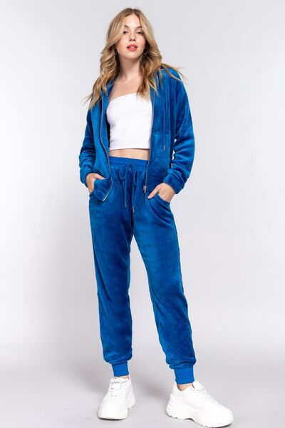 ACTIVE BASIC Faux Fur Lounge Set - Zip Up Hoodie & Joggers-2