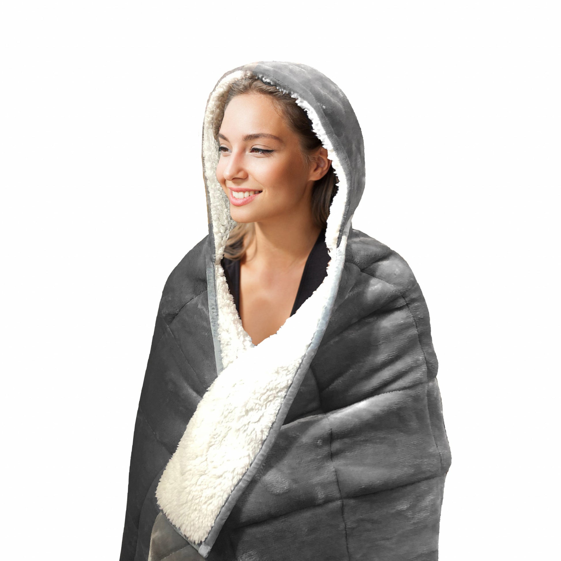 Grey Weighted Velvet Throw Blanket - Hooded for Ultimate Comfort-1