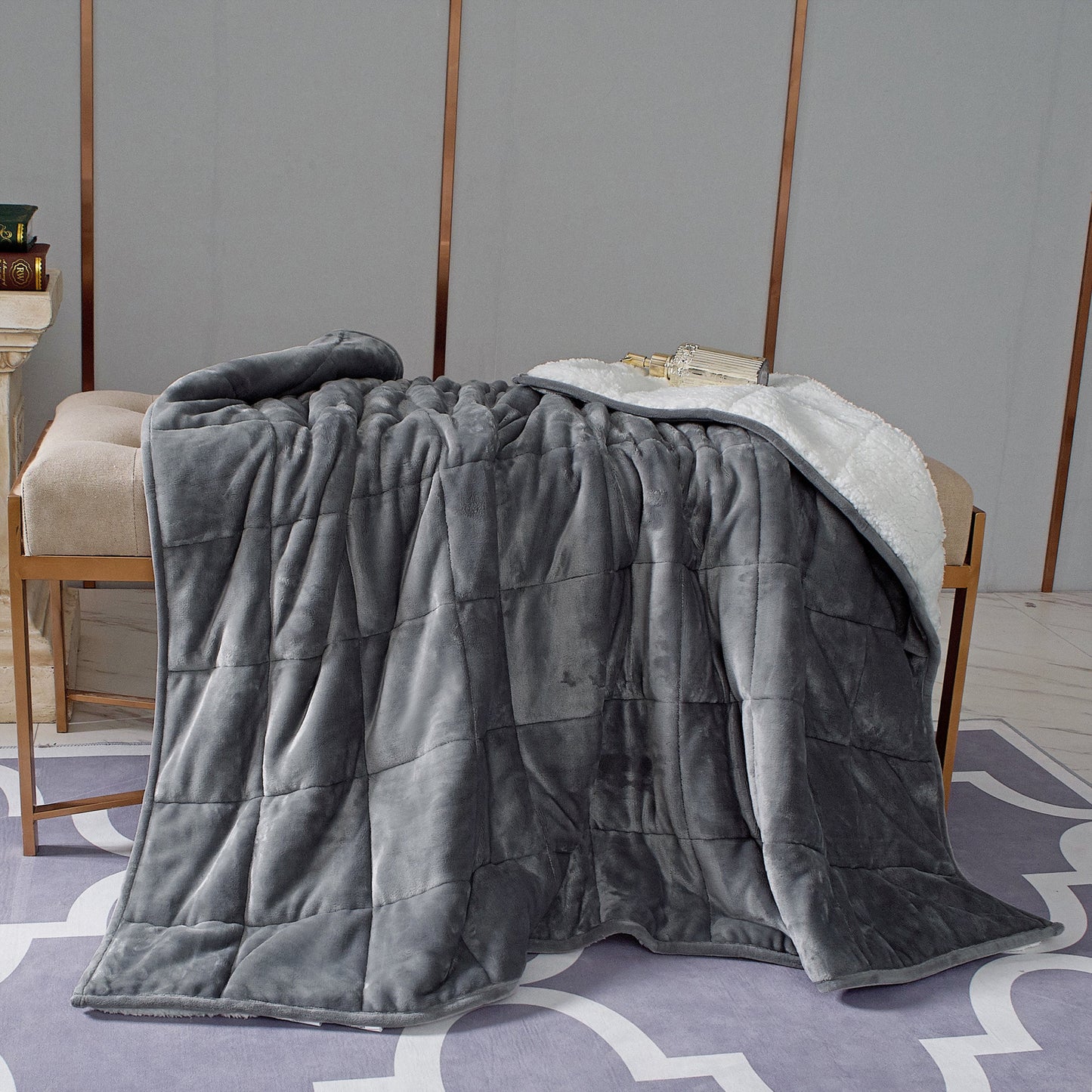 Grey Weighted Velvet Throw Blanket - Hooded for Ultimate Comfort-6