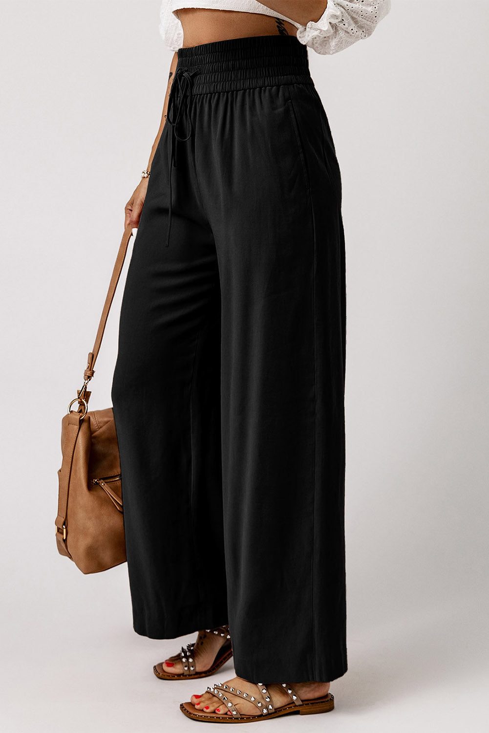 Kenzie Drawstring Elastic Waist Wide Leg Pants - Comfortable Casual Lounge Pants-2