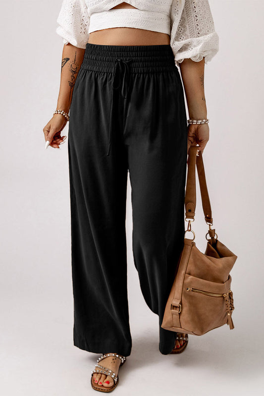 Kenzie Drawstring Elastic Waist Wide Leg Pants - Comfortable Casual Lounge Pants-0