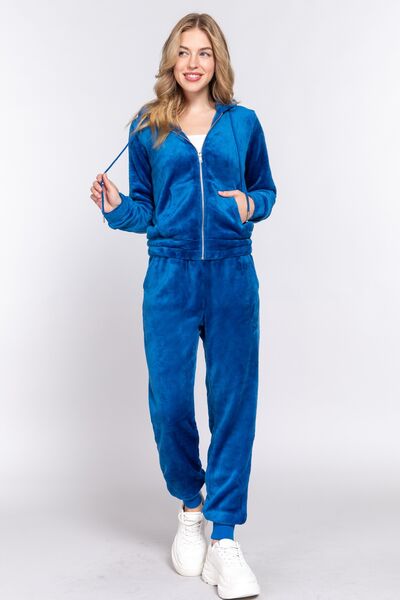 ACTIVE BASIC Faux Fur Lounge Set - Zip Up Hoodie & Joggers-3
