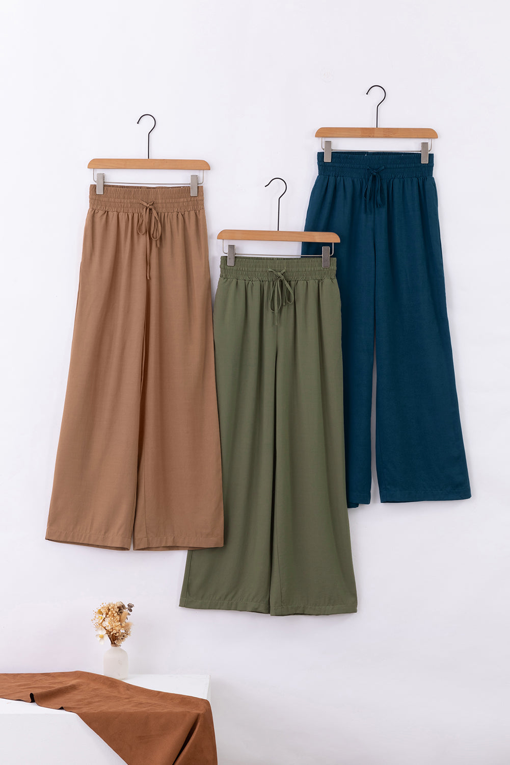 Kenzie Drawstring Elastic Waist Wide Leg Pants - Comfortable Casual Lounge Pants-3