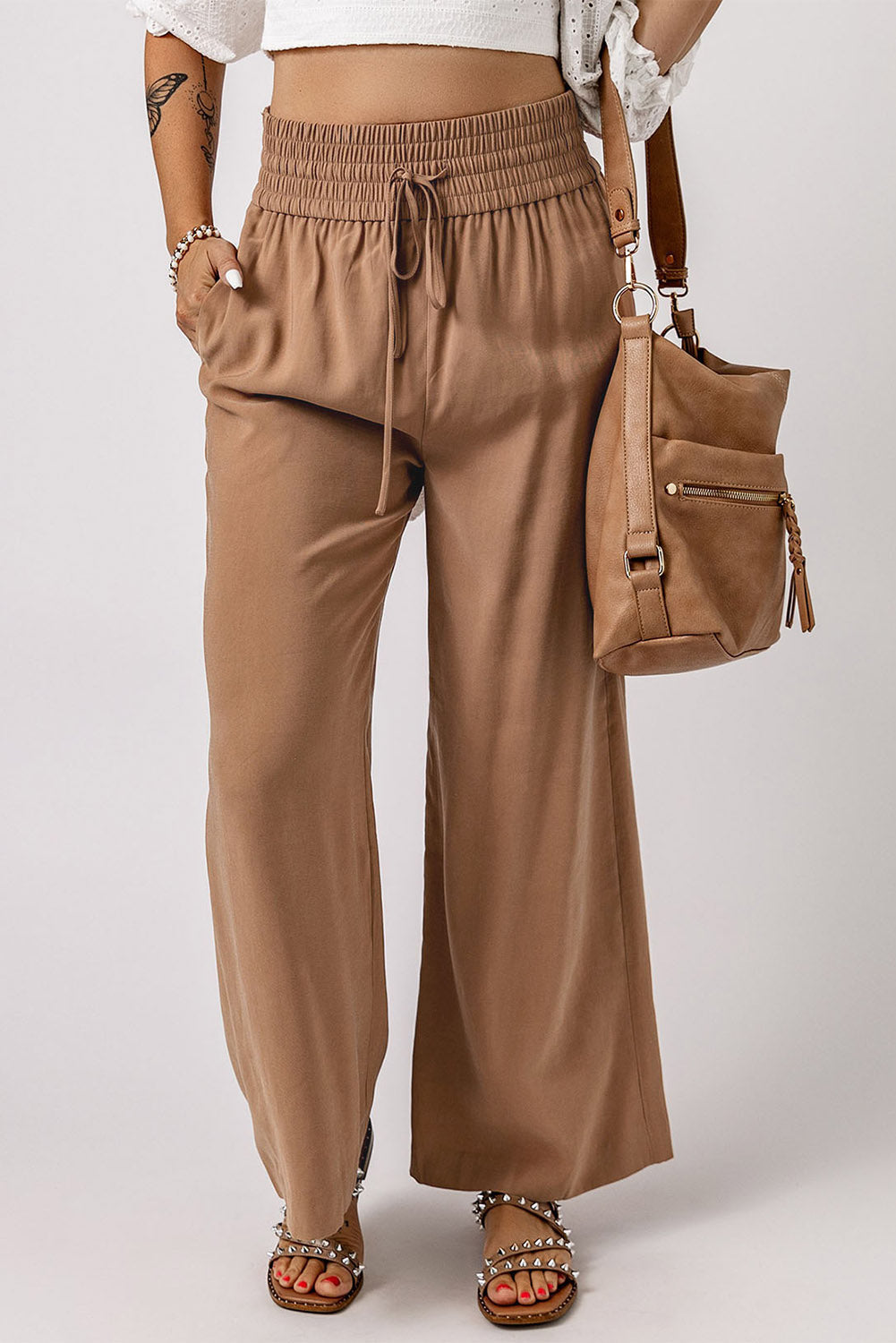 Kenzie Drawstring Elastic Waist Wide Leg Pants - Comfortable Casual Lounge Pants-5