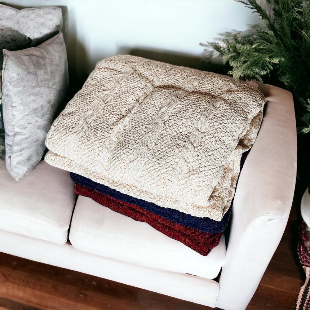 Claret Knit Sweater Throw - Cozy Knit Blanket for Fall Evenings-2