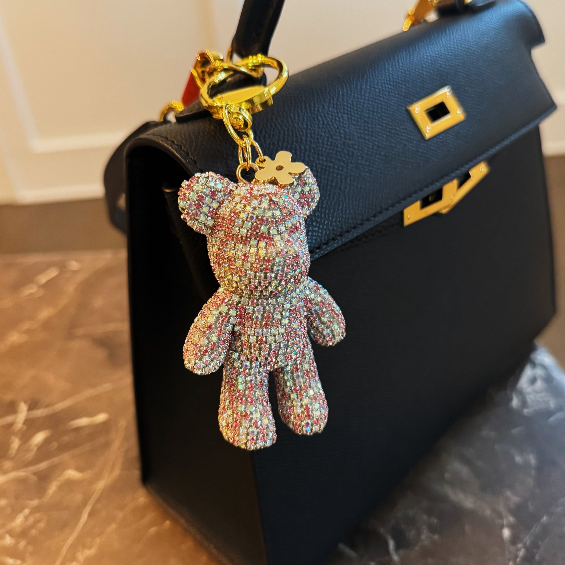 Twinkle Teddy Bag Charm - Pink Crystal Bear Accessory-2