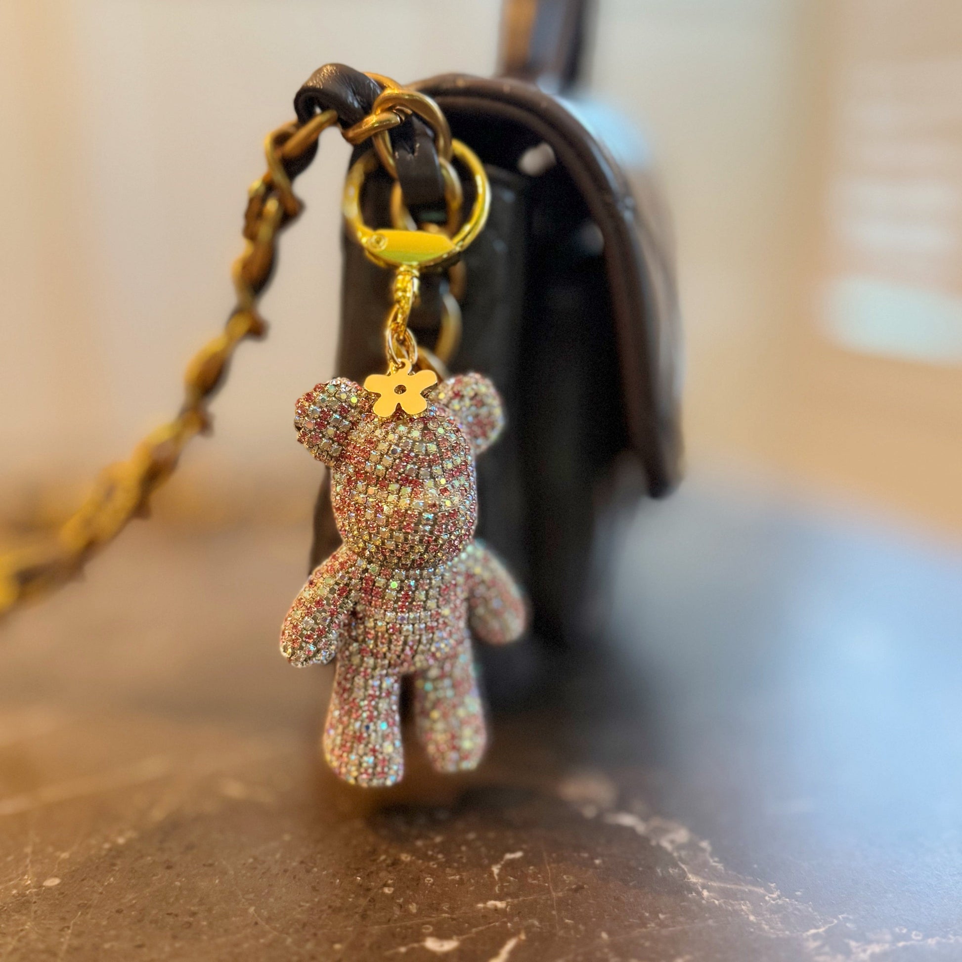 Twinkle Teddy Bag Charm - Pink Crystal Bear Accessory-3