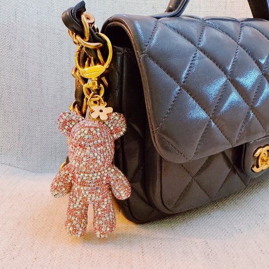 Twinkle Teddy Bag Charm - Pink Crystal Bear Accessory-0