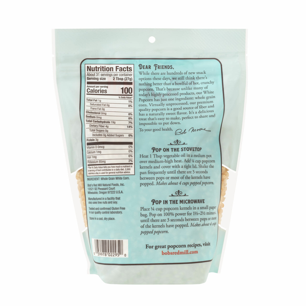 BOBS White Popcorn - 4 Pack of 30oz Bags for Popping-1