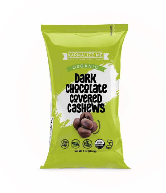 Organic Vegan Dark Chocolate Covered Cashews - Pack of 6 - Sweet & Salty Snack-0