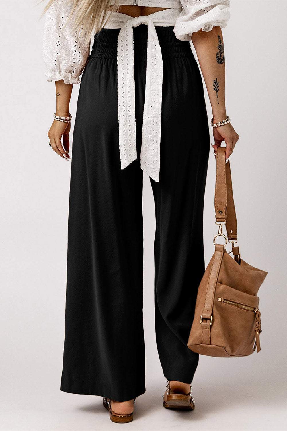 Kenzie Drawstring Elastic Waist Wide Leg Pants - Comfortable Casual Lounge Pants-1