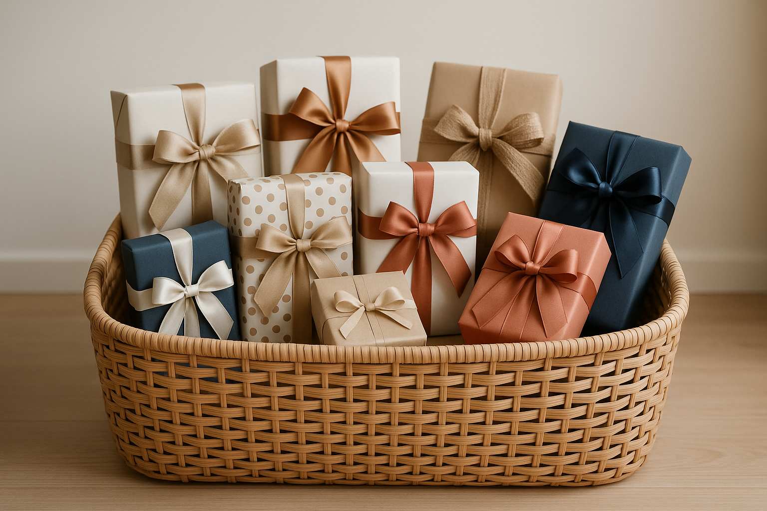 gifts in a large modern  basket